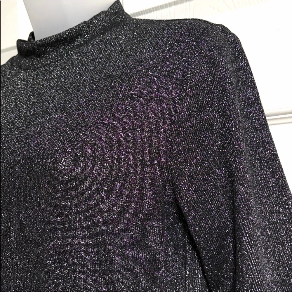 Skinnygirl Top Knit Metalic Mock Neck Short Sleeve Black Silver size Medium - Picture 3 of 11